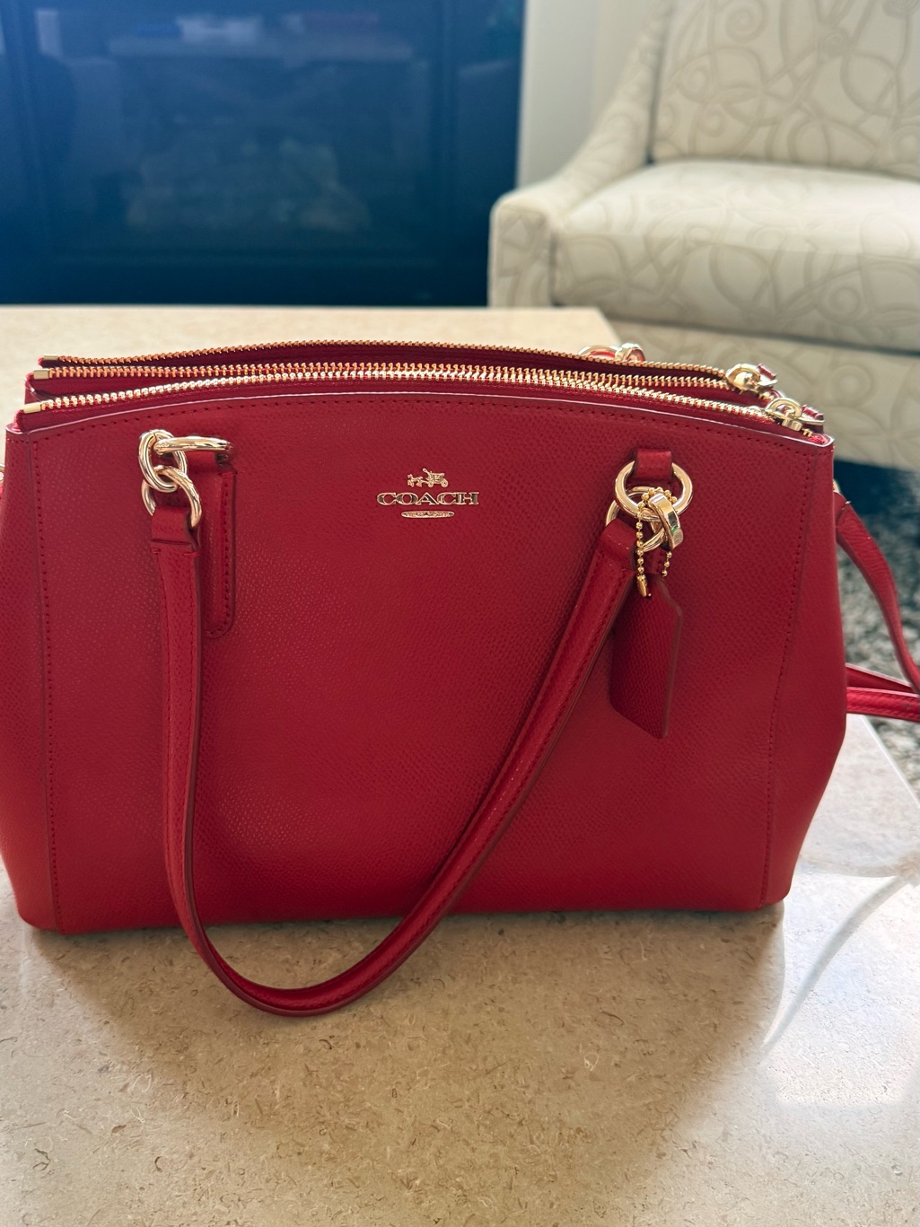 Coach Red Leather Double-Zip Shoulder Satchel